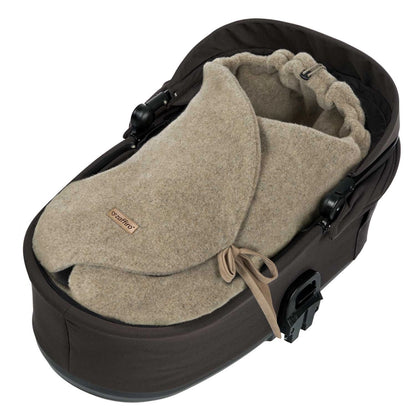 Zaffiro Fußsack Einschlagdecke Wolle braun im Kinderwagen