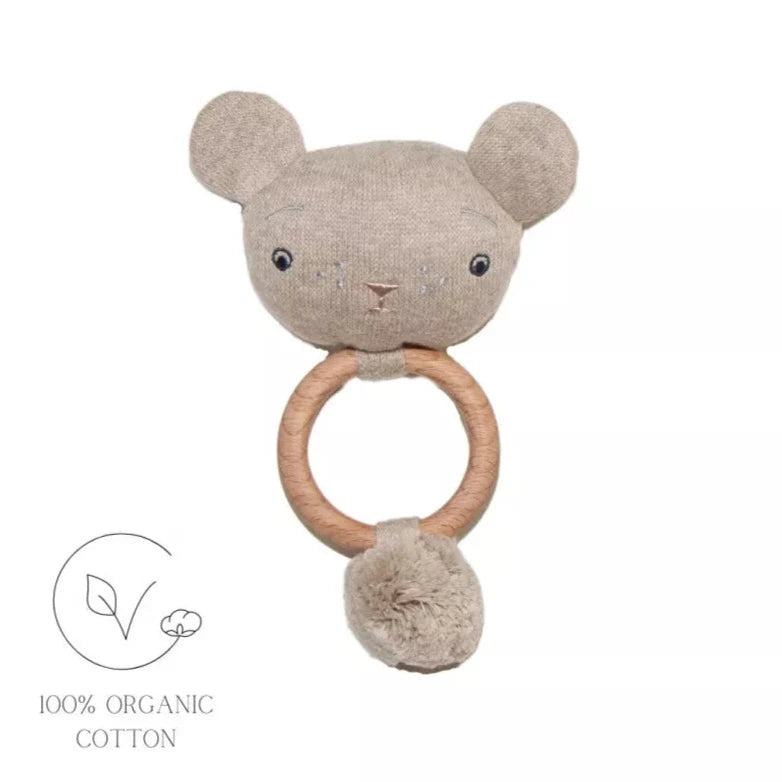 Baby Rassel / Beißring Teddy aus organischer Baumwolle beige