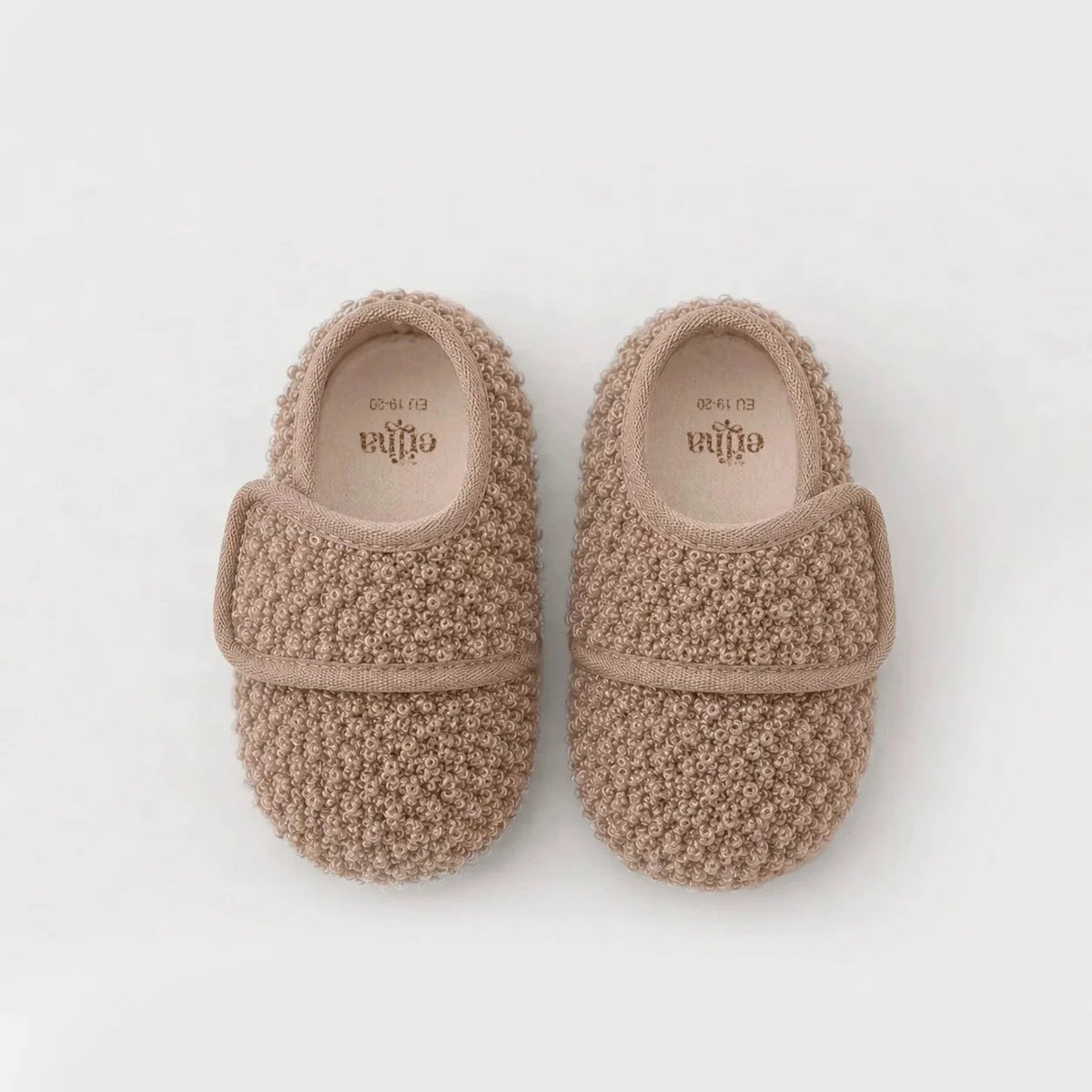 Kinder-Hausschuhe mit Klettverschluss - taupe