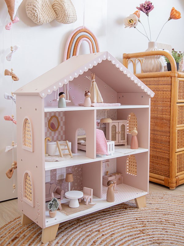 Puppenhaus aus Holz - rosa