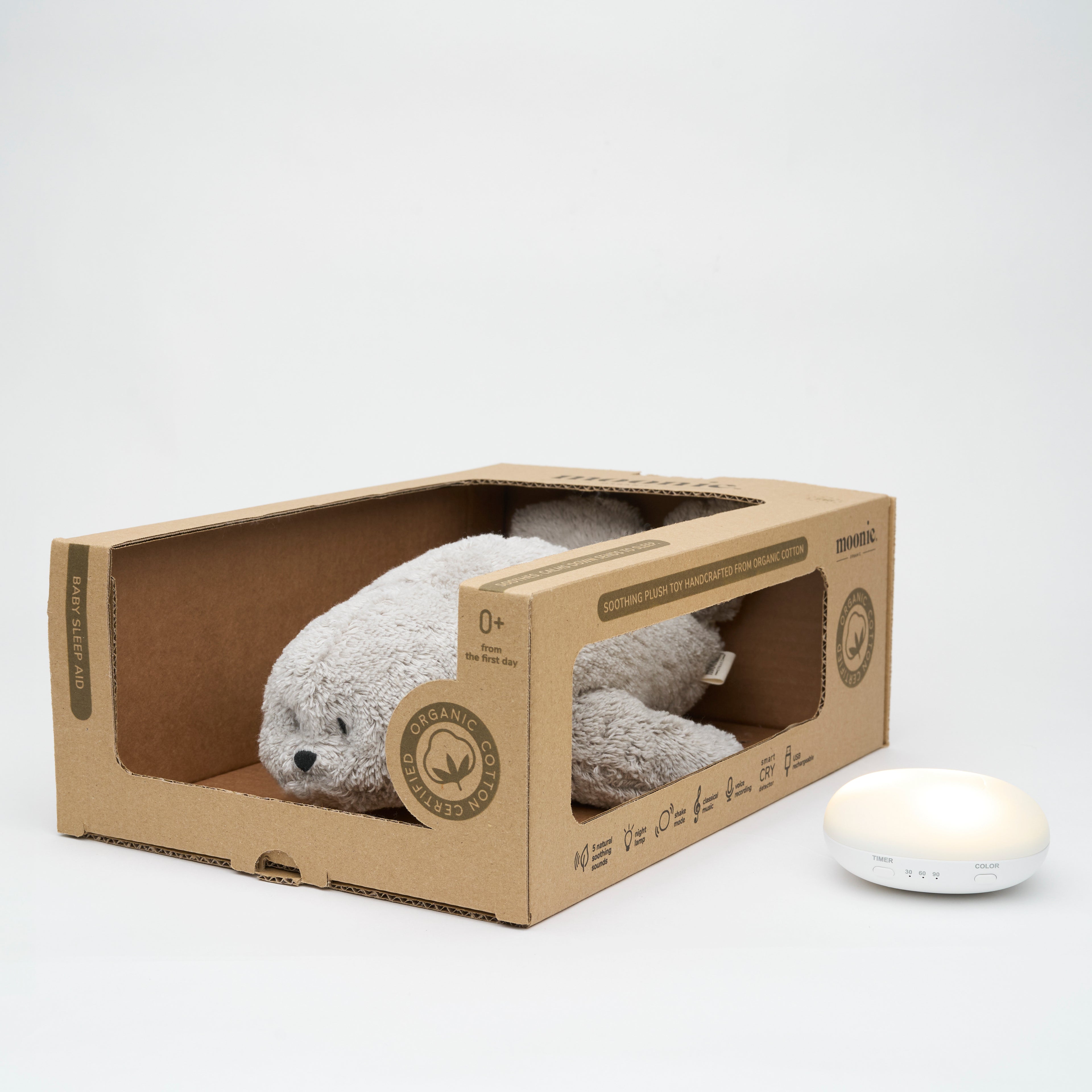 Moonie Robbe Organic mit Nachtlicht - grau
