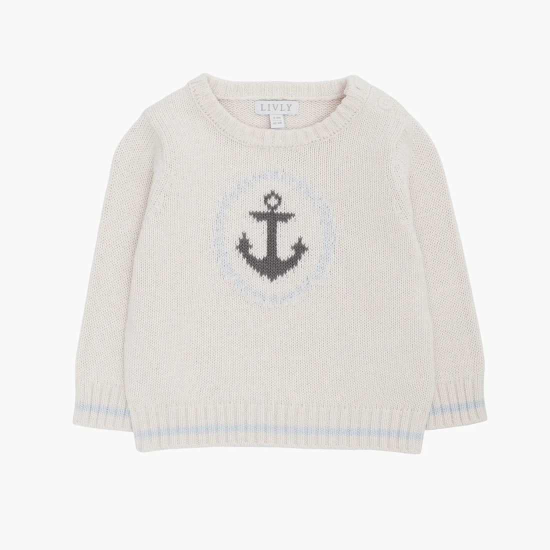LIVLY Baby-Matrosenpullover aus weichem Strick, cremeweiß mit Anker-Design und maritimen Details, für Jungen