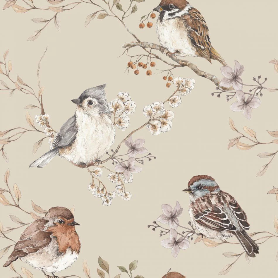 Kinderzimmer Tapete Birds Vögel Spatz beige 