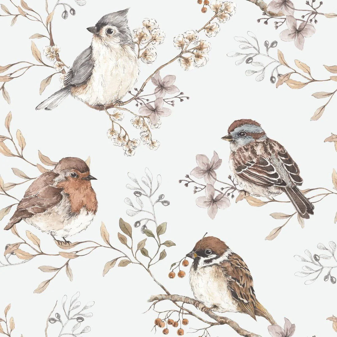 Kinderzimmer Tapete Birds Vögel Spatz weiß hell 