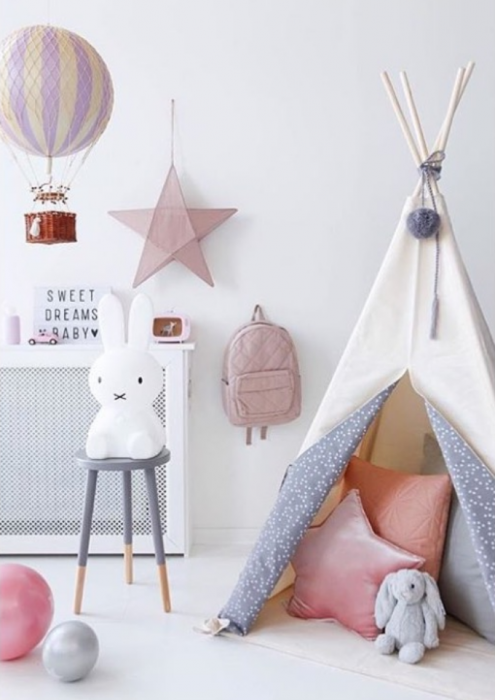 Tipi Zelt grau mit rosa Sternchen |  Tipi Zelte von Nununu bei Harmony Ambiente Babymöbel Wien