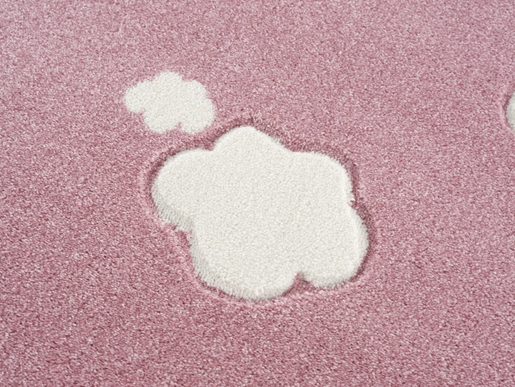 Kinderteppich rosa mit weißen Wolken