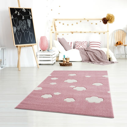 Kinderteppich rosa mit weißen Wolken