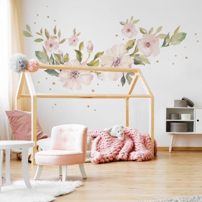 Dekornik Wandtattoo Wandsticker Magnolien | Blumen in Rosa für Mädchenzimmer