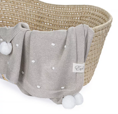 Effiki Babydecke Baumwolle beige mit weißen Pompoms 80x100 cm - Geschenke zur Taufe, Babyshower und Geburt