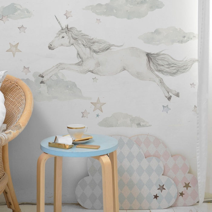 Kinderzimmer Wandsticker Einhorn mit Wolken und Sternen Ideal für Mädchenzimmer - harmony ambiente