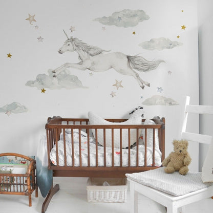 Kinderzimmer Wandsticker Einhorn mit Wolken und Sternen Ideal für Mädchenzimmer - harmony ambiente